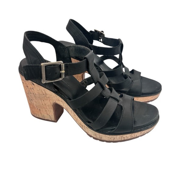 Timberland Roslyn Black Leather Chunky Plataform Strappy Sandals Sz 7.5 Y2k - Picture 1 of 10